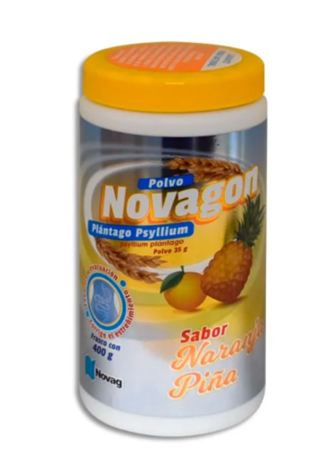 Suplemento Nutricional Polvo Naranja-Piña 400g Plantago Psyllium Vegano Novagon